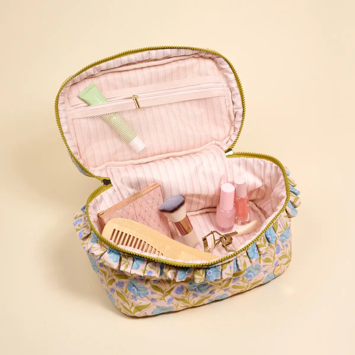 Glam & Go Quilted Cosmetic Bag | Poppin' Petals Aqua