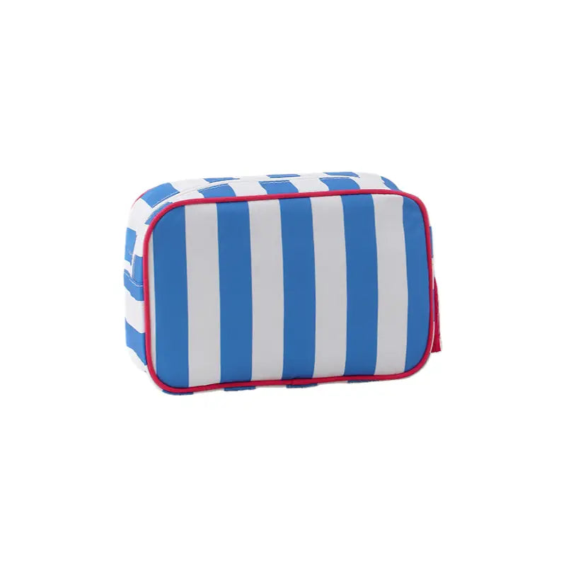 Striped Cosmetic Bag | White & Royal Blue