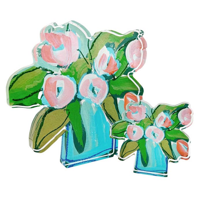 Large Acrylic Bloom Block | Coral Tulips