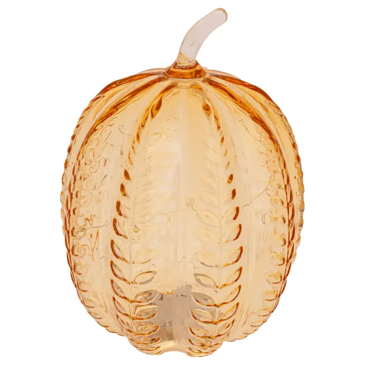 9.75" Apple Cider Wheat Embossed Glass Pumpkin