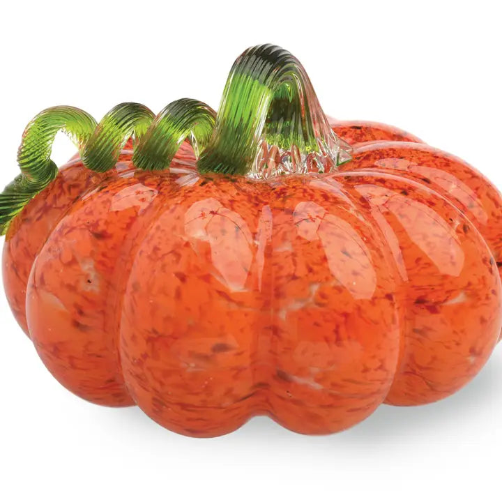 Small Glass Pumpkin Orange with Green Stem