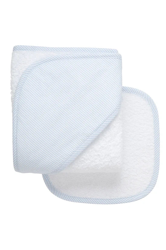 Seersucker Stripe Baby Hooded Towel & Washcloth Set | Blue
