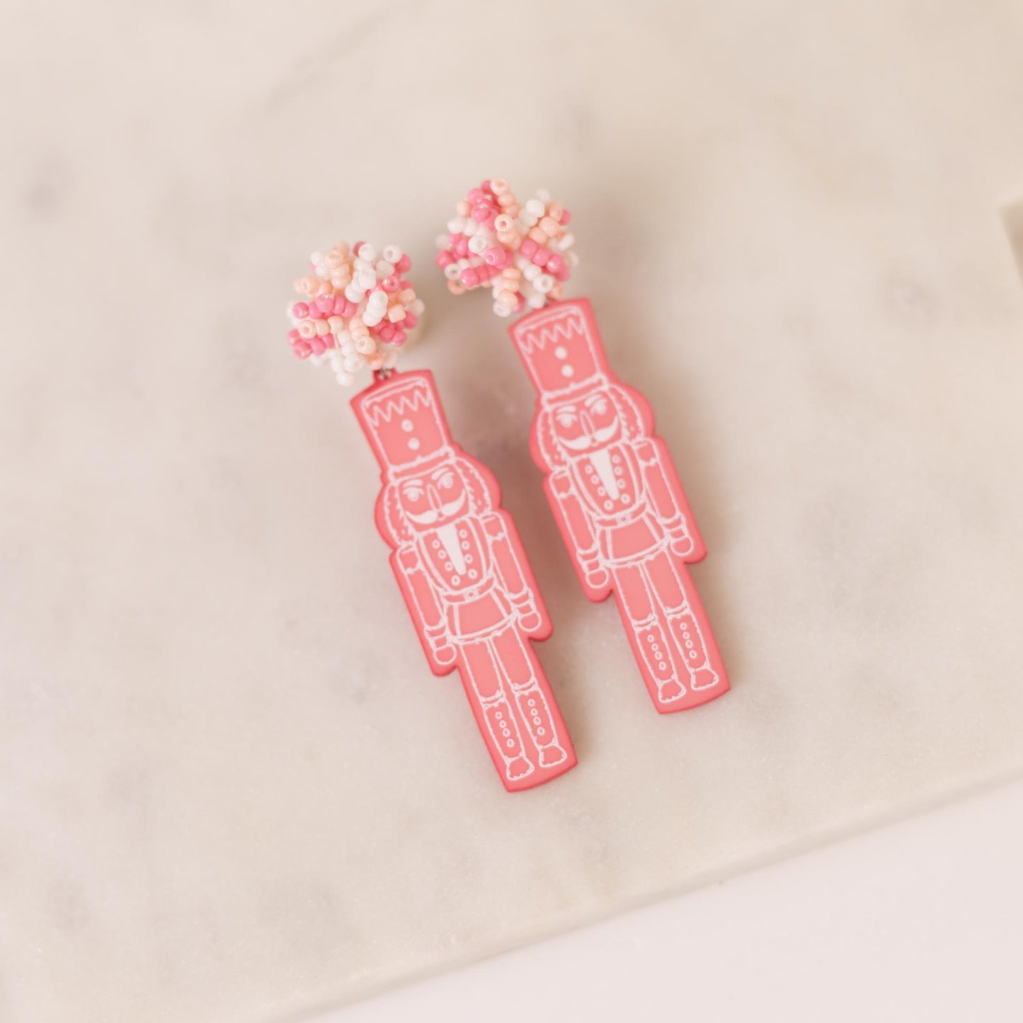 Nutcracker Pompom Earrings 3" | Pink