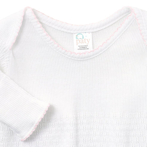 Newborn Overlap Shoulder Gown w/Bows | White/Pink