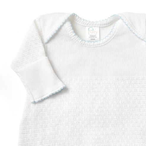 Newborn Overlap Shoulder Gown w/Bows | White/Blue