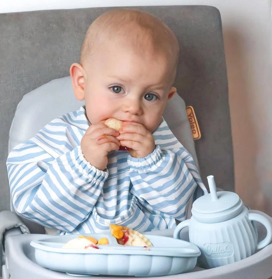The Grayson Long Sleeve Bib | Brush Stripes Powder Blue