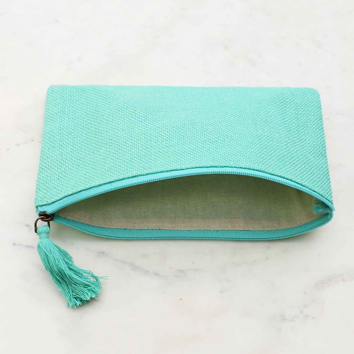 Mint Jute Cosmetic Bag