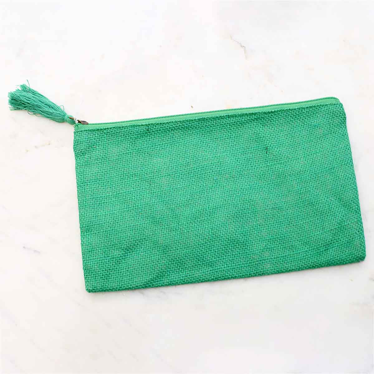 Kelly Green Jute Cosmetic Bag