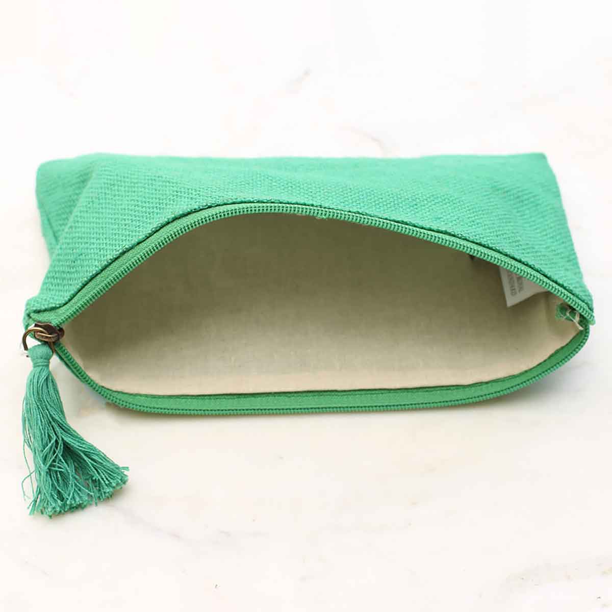 Kelly Green Jute Cosmetic Bag