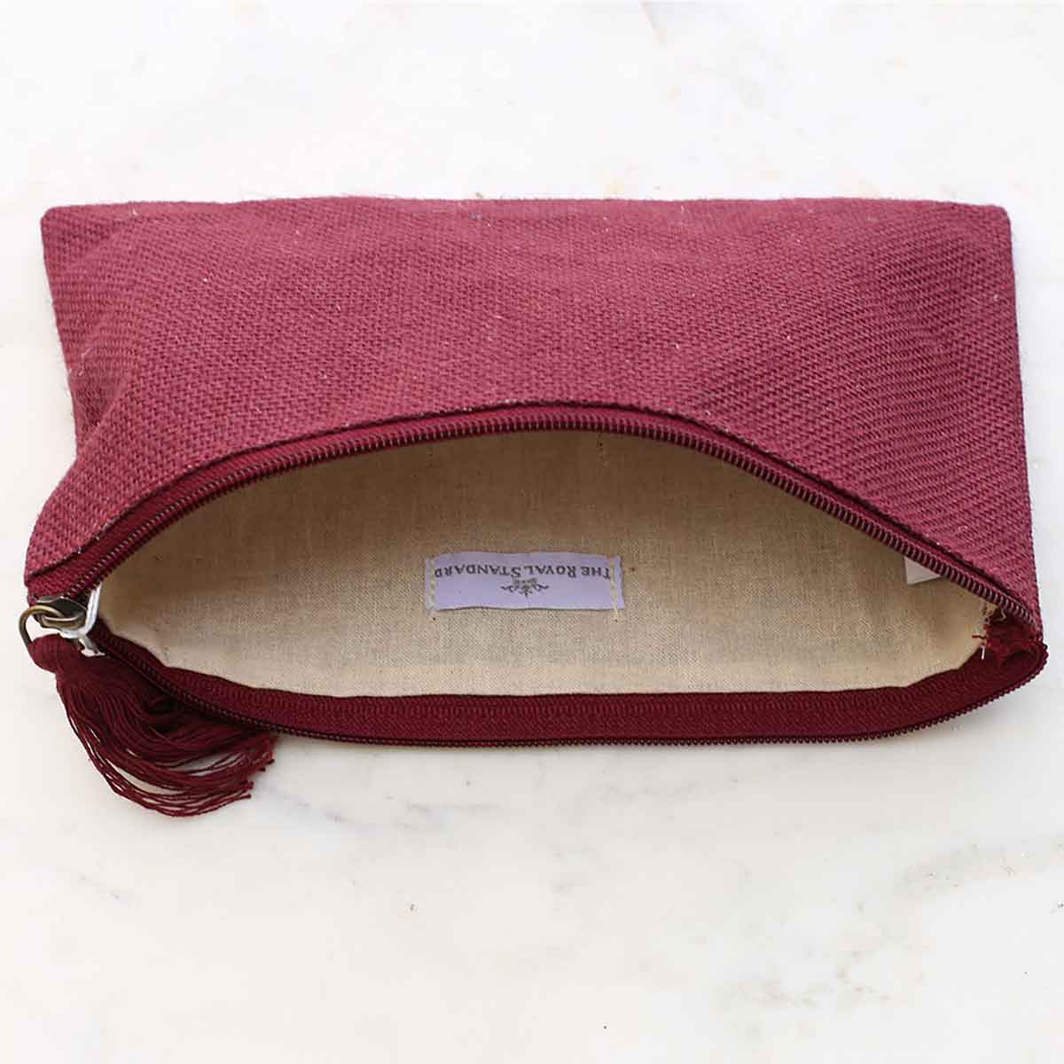 Maroon Jute Cosmetic Bag