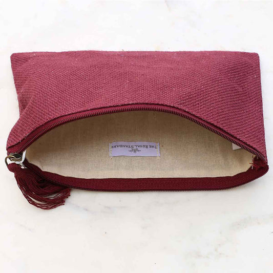 Maroon Jute Cosmetic Bag