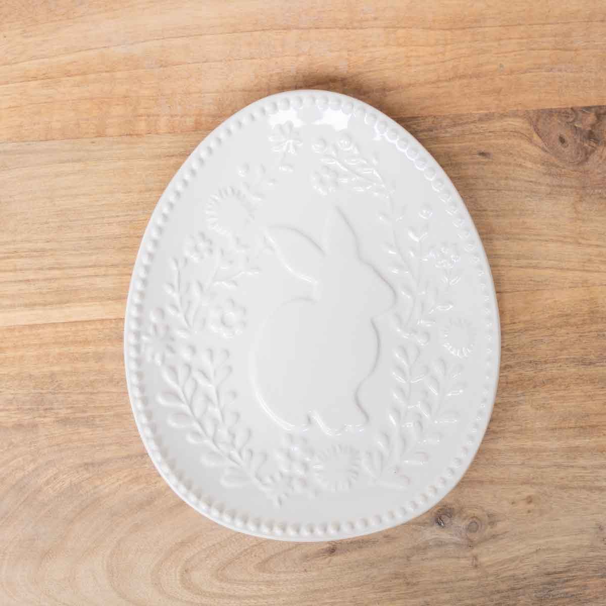Embossed Floral Bunny Plate | Antique White