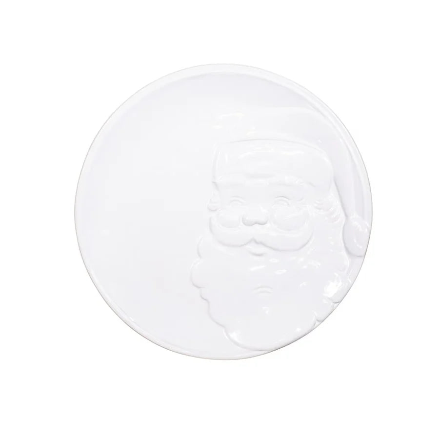 Santa Embossed Round Platter | White