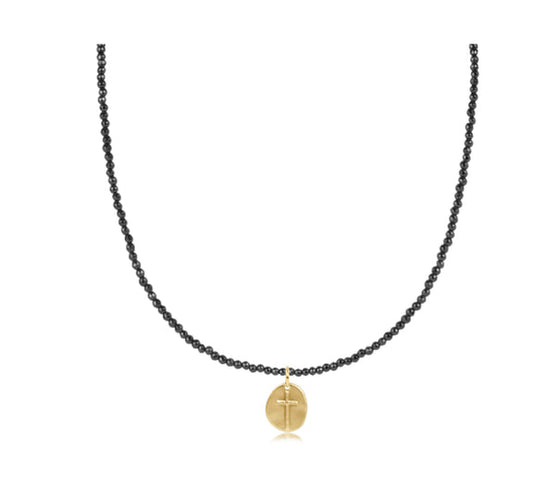 17" Choker Faceted Hematite 2mm Bead | Inspire Small Gold Charm