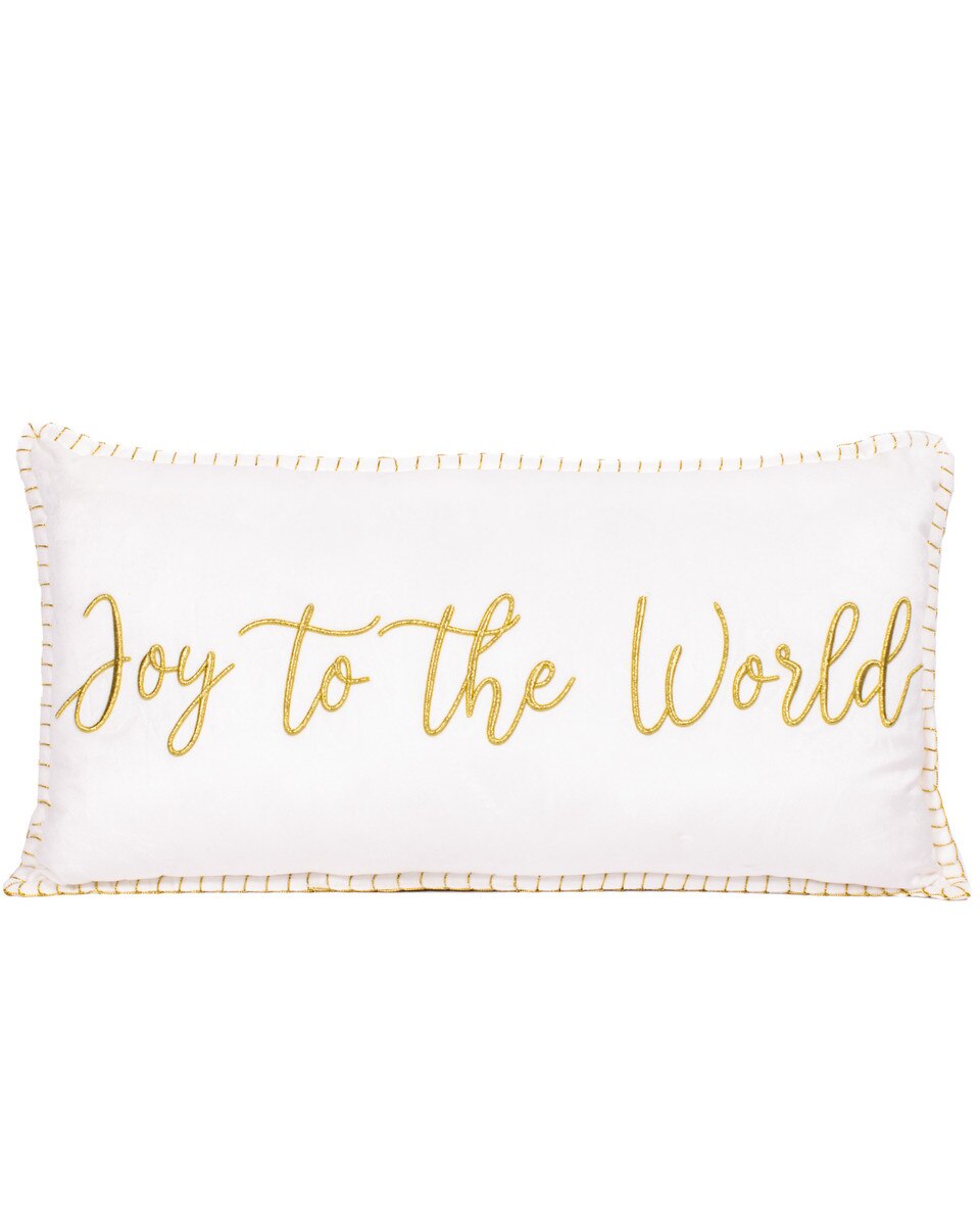 Joy to the World Embroidered Pillow | White/Gold
