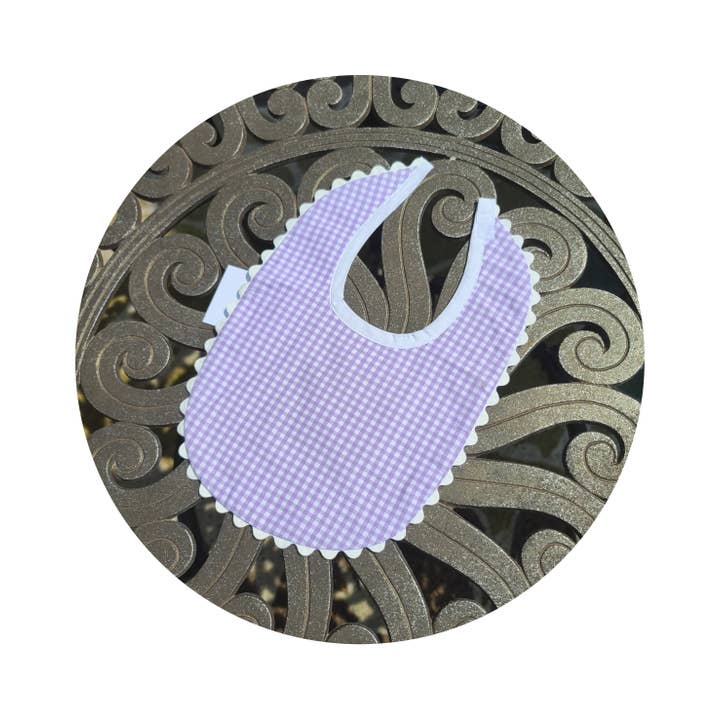 Gingham Baby Bib with Ric Rac | Lilac