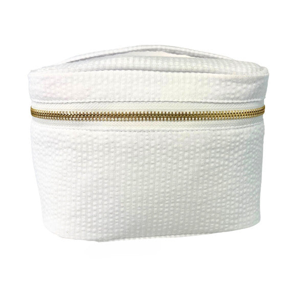 Mini Train Case | White Seersucker