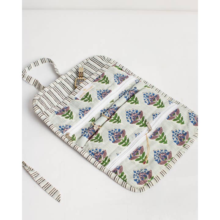 Leighton Blue Quilted Jewelry Roll