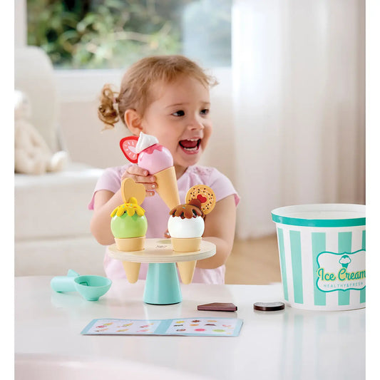 Wooden Ice Cream Parlor Play Set with Cones & Scoop