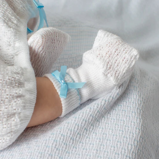 White Booties w/Bows | White/Blue