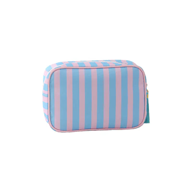 Striped Cosmetic Bag | Blue & Pink Thin