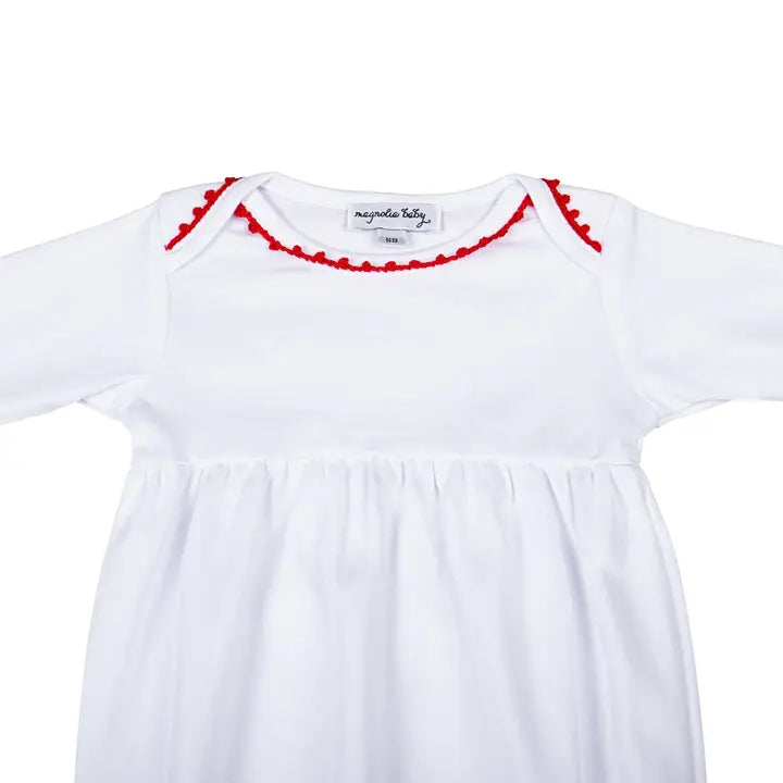 Baby Joy Gown | Red Crochet Trim