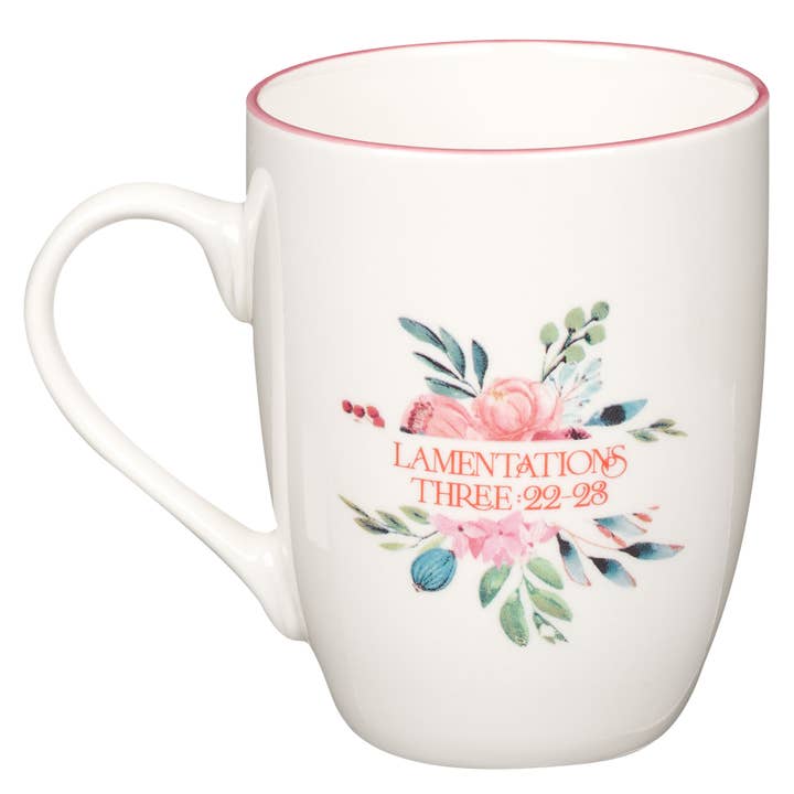 Mug Pink Floral Mercies Are New | Lamentations 3:22-23