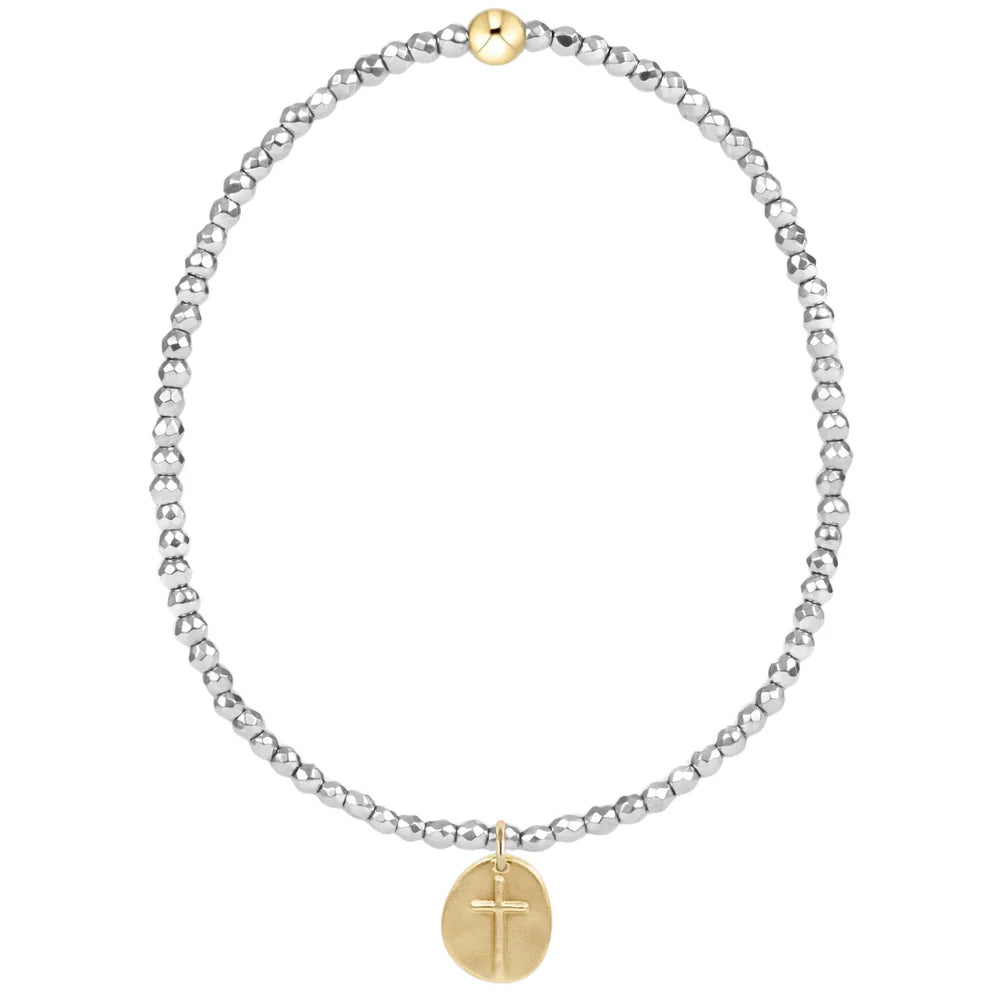 Silver Faceted Hematite 2mm Bead Bracelet | Inspire Small Gold Charm