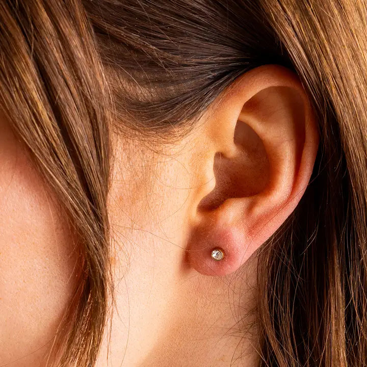 Stud Earrings | Gold-Plated w/ Small Bezel Gems