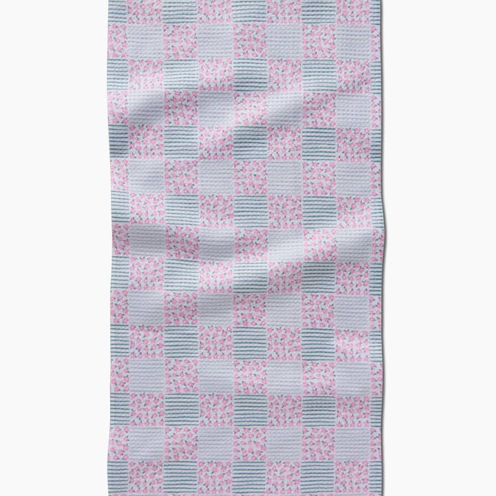 Bar Towel | Mini Flowers and Stripes Check | Pink and Green