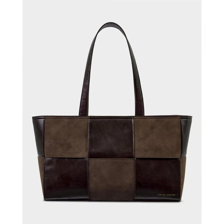 Taya Hand Woven Suedette Tote Bag | Bitter Chocolate