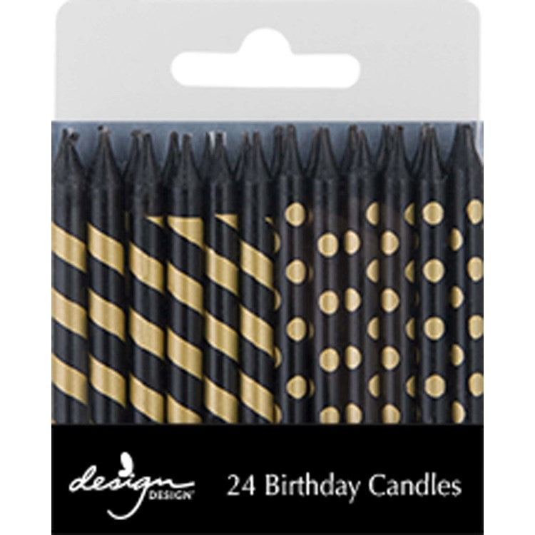 Black with Gold Stripes and Dots Stick Candles