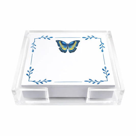 Acrylic Holder & Notepad | Butterfly Blues