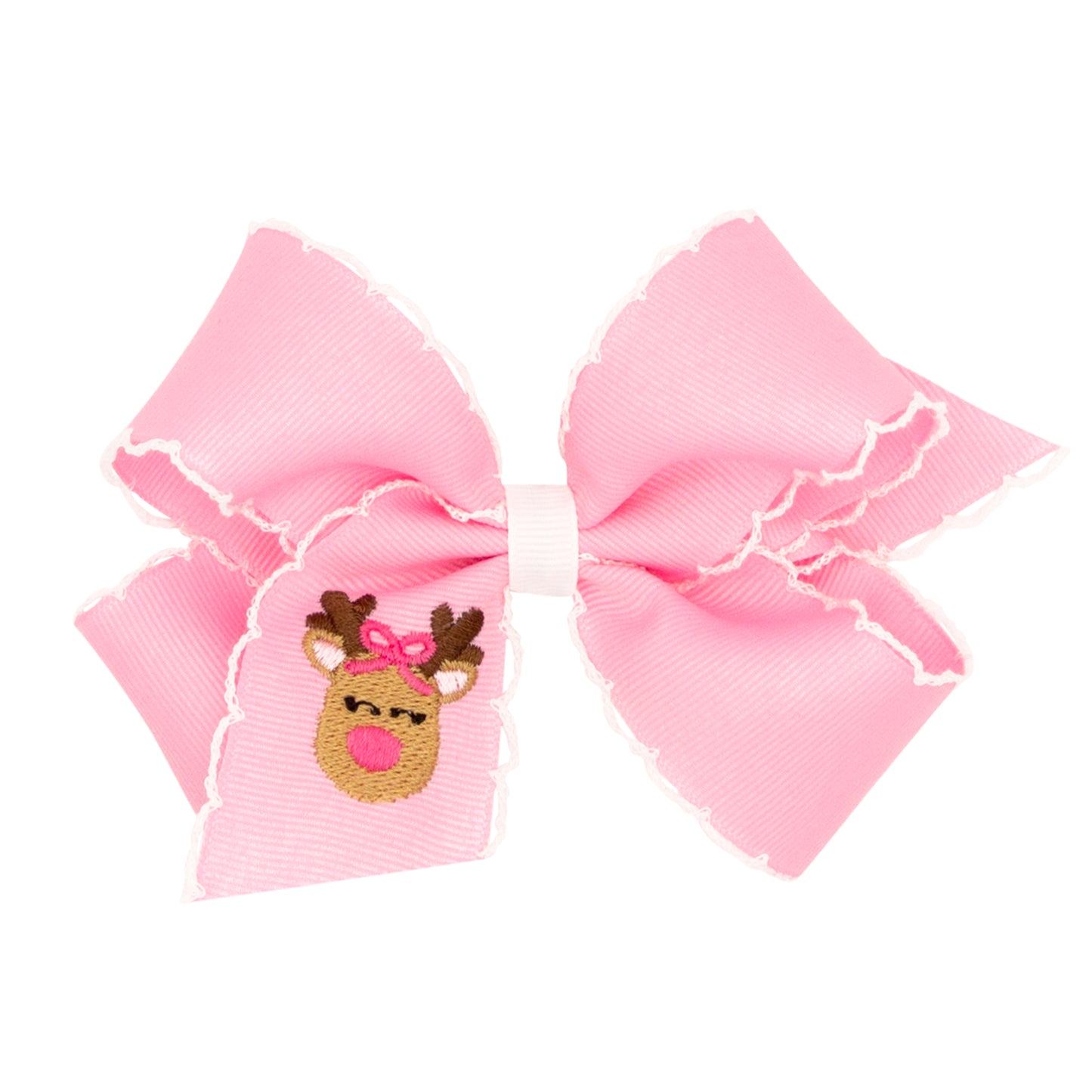 King Grosgrain Hair Bow with Moonstitch Edge | Reindeer Pink