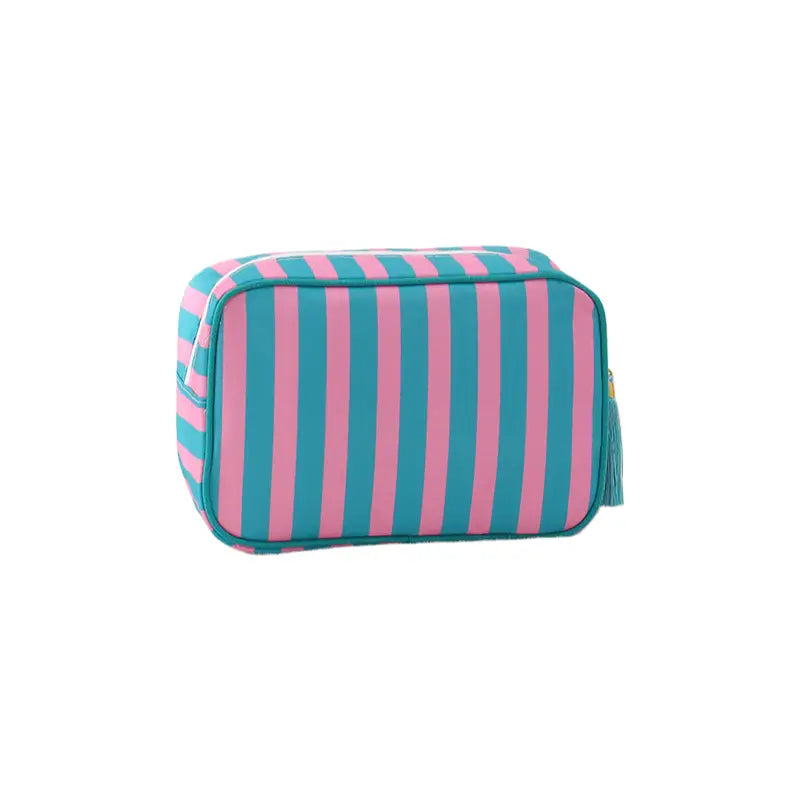 Striped Cosmetic Bag | Green & Pink Thin