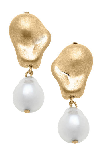 Bentley Freshwater Pearl Drop Earrings | Worn Gold & Ivory