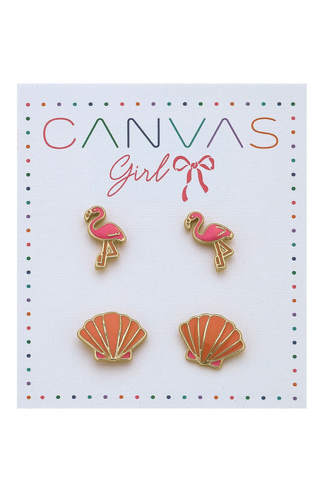 Roxy Flamingo & Shell Children’s Stud Earrings