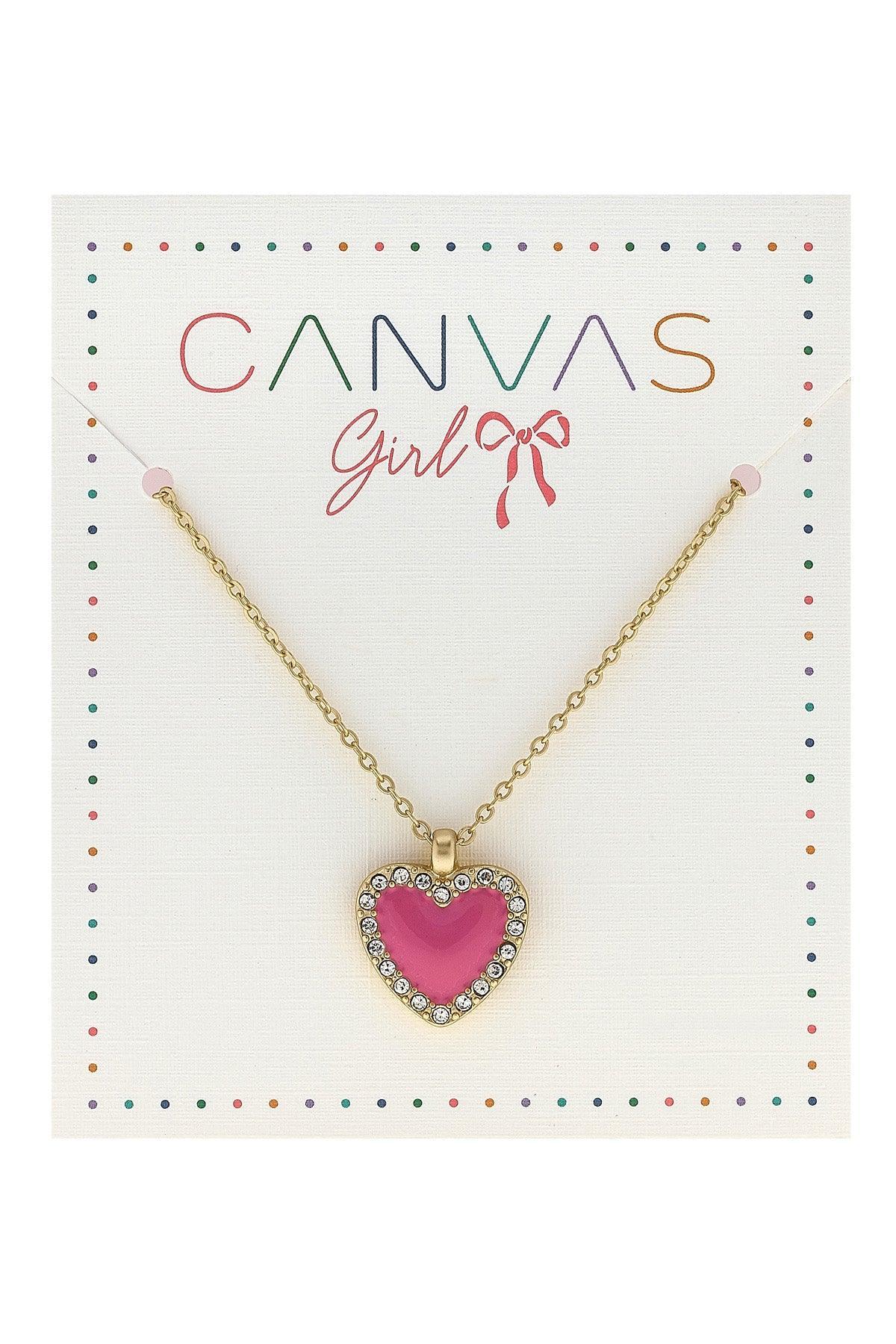Children's Necklace | Maggie Pave Heart in Fuchsia