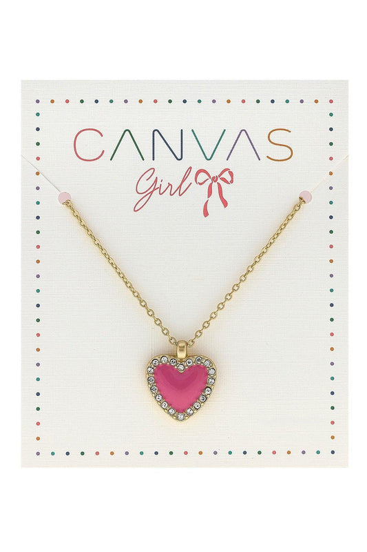 Children's Necklace | Maggie Pave Heart in Fuchsia