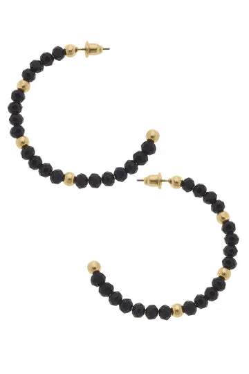 Gabbi Glass Beaded Hoop Earrings | Black & Gold