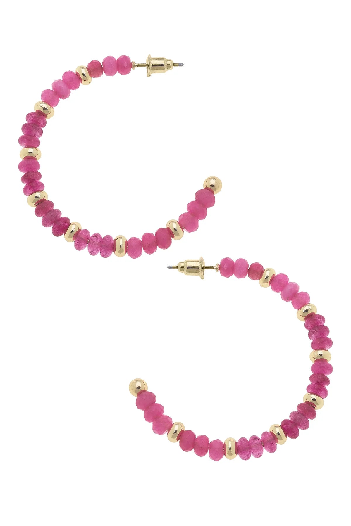 Hallie Beaded Gemstone Hoop Earrings | Fuchsia Dyed Jade