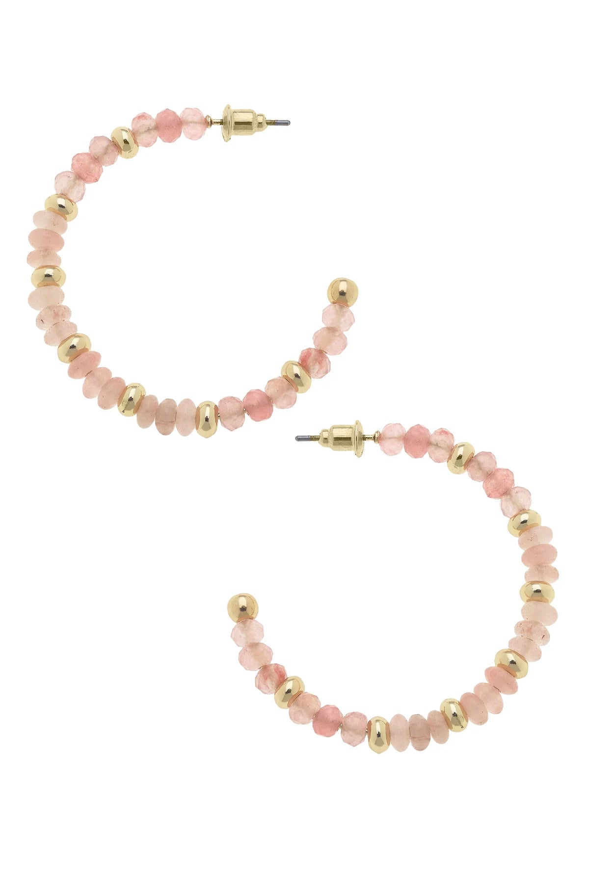 Hallie Beaded Gemstone Hoop Earrings | Light Pink Dyed Jade