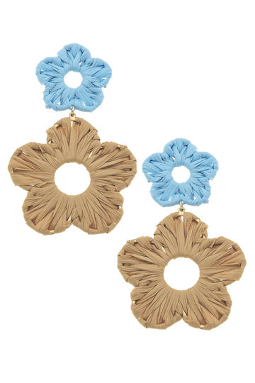 Rosa Rattan Flower Bomb Earrings | Light Blue