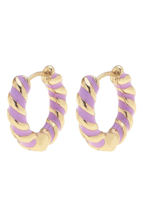 Amber Twisted Enamel Huggie Hoop Earrings | Lavender