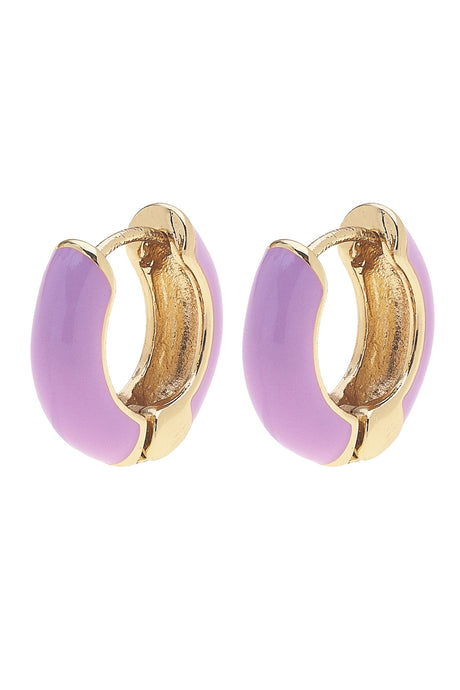 Cici Hinged Enamel Huggie Hoop Earrings | Lavender