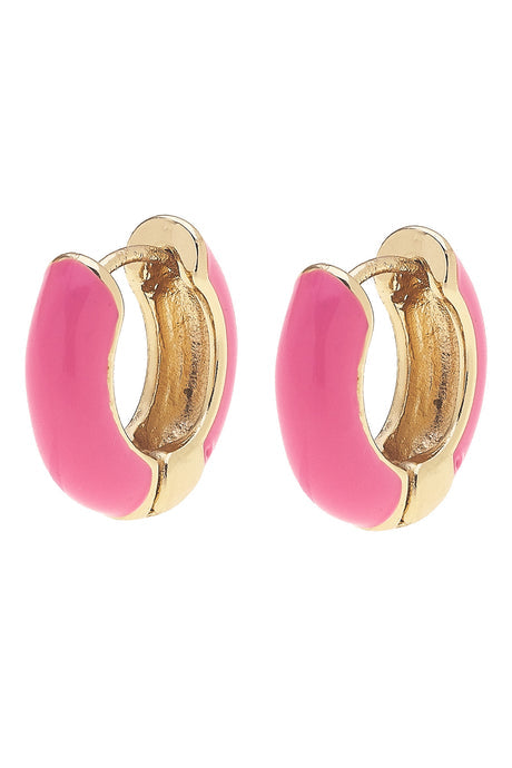 Cici Hinged Enamel Huggie Hoop Earrings | Neon Pink