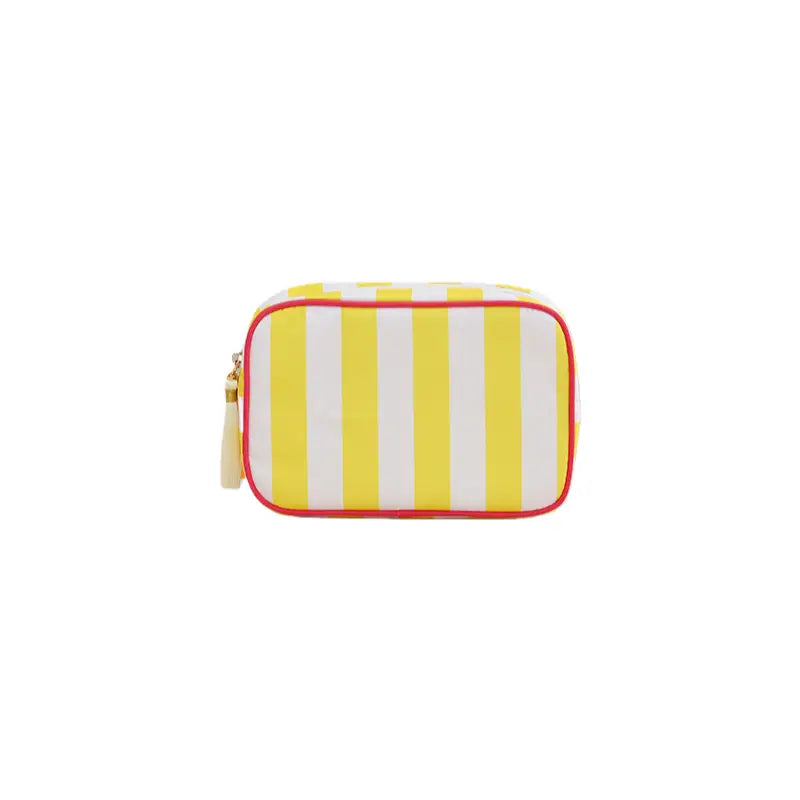 Striped Cosmetic Bag | White & Yellow