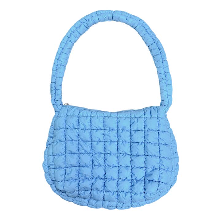Large Quilted Puffer Tote Bag | Blue