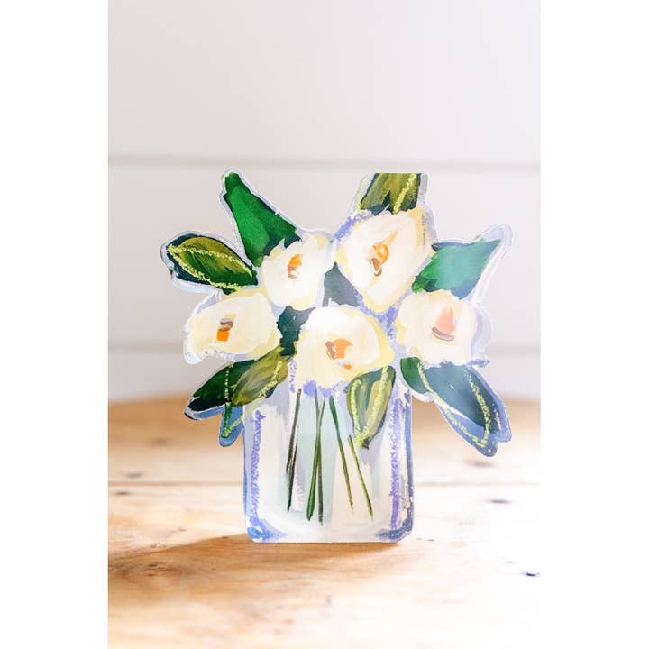 Bitty Acrylic Bloom Block | White Floral