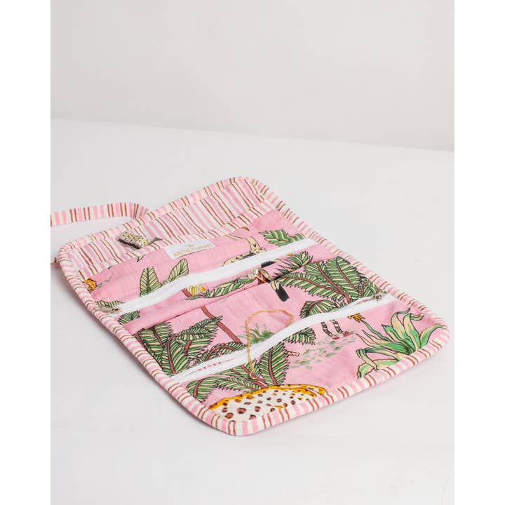 Liana Pink Quilted Jewelry Roll